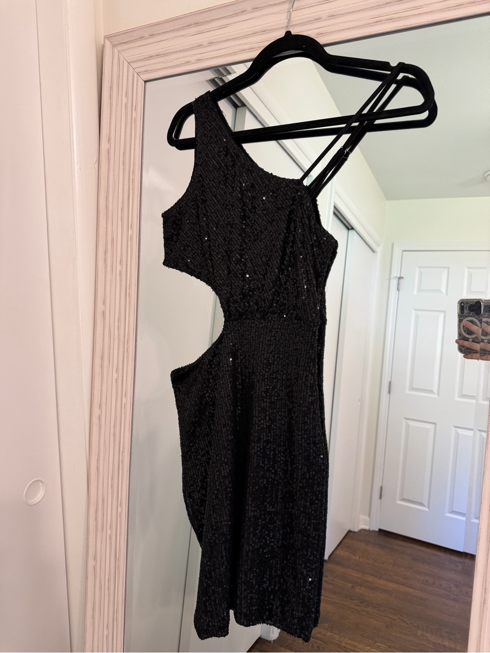Black sequin cut-out mini dress